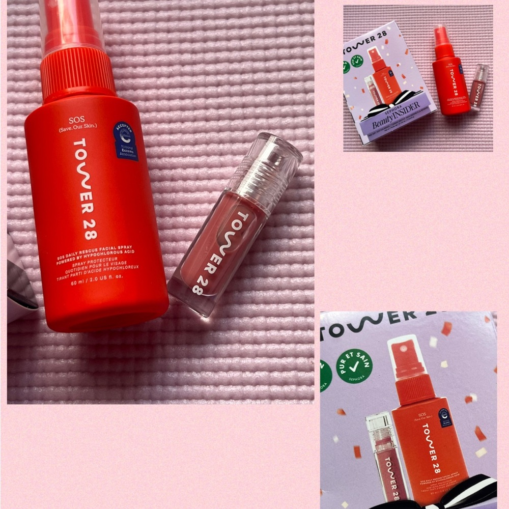 Birthday gift sephora Tower 28 SOS Daily Rescue Facial Spray and lip gloss